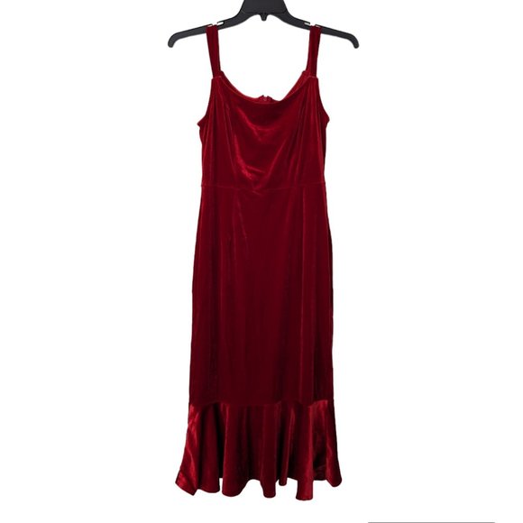 SHEIN Dresses Womens Nwot Shein Long Red Velvet Cami Ruffle Party